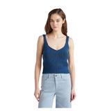 Benetton Kadın Denim%100 Pamuk Şerit Efektli Örme Relax Fit V Yaka Triko Atlet