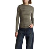 Benetton Kadın Haki Modal Karışımlı Slim Fit Kayık Yaka Uzun Kollu T-Shirt
