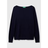 Benetton Kadın Lacivert%100 Viskoz Kayık Yaka Kazak, Lacivert, XL