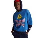 Benetton Kadın Mavi%100 Pamuk Boxy Fit Crop Stranger Things Baskılı T-shirt