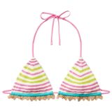 Benetton Kadın Pembe Mix Çizgili Çok Renkli Triko Üçgen Bikini Üstü, Pembe Mix, S