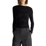 Benetton Kadın Siyah Modal Karışımlı Slim Fit Kayık Yaka Uzun Kollu T-Shirt