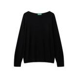 Benetton Kadın Sİyah%100 Viskoz Kayık Yaka Kazak, Sİyah, XXS