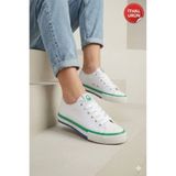 Benetton ® | Kadın Sneaker Yazlık Keten Spor Ayakkabı Bnı-10031z Beyaz Yeşil
