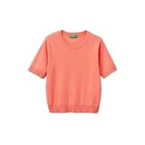 Benetton Kadın Turuncu%100 Pamuk Kısa Kollu Regular Fit Bisiklet Yaka Kazak