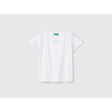 Benetton Kız Çocuk Beyaz Önü Kesik Işlemeli Arkası Logo Detaylı T-Shirt - 6 - 7 Yaş