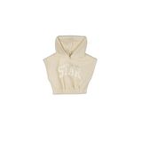 Benetton Kız Çocuk Ekru Önü Aplikeli Nakış Detaylı Kolsuz Kapüşonlu Sweatshirt, Ekru, 10-11 Yaş