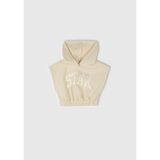 Benetton Kız Çocuk Ekru Önü Aplikeli Nakış Detaylı Kolsuz Kapüşonlu Sweatshirt, Ekru, 6-7 Yaş
