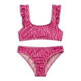 Benetton Kız Çocuk Fuşya Simli Desenli Fırfır Detaylı Askılı Bikini Takımı