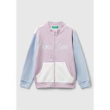 Benetton Kız Çocuk Lila-Ekru Simli Logo Baskılı Fermuarlı Ribanalı Regular Fit Sweatshirt, Lila-Ekru, 2-3 Yaş