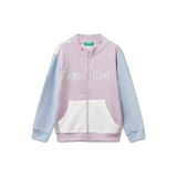 Benetton Kız Çocuk Lila-Ekru Simli Logo Baskılı Fermuarlı Ribanalı Regular Fit Sweatshirt, Lila-Ekru, 4-5 Yaş