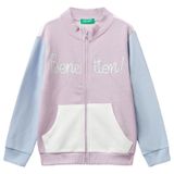 Benetton Kız Çocuk Lila-Ekru Simli Logo Baskılı Fermuarlı Ribanalı Regular Fit Sweatshirt, Lila-Ekru, 5-6