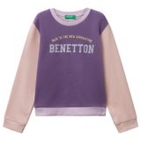 Benetton Kız Çocuk Lila-Fuşya-Bej Önü Simli Logo Baskılı Nervürlü Regular Fit Sweatshirt, Lila-Fuşya-Bej, 12-18 Ay