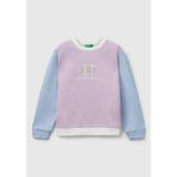 Benetton Kız Çocuk Lila-Krem Önü Simli Logo Baskılı Nervürlü Regular Fit Sweatshirt, Lila-Krem, 4-5 Yaş