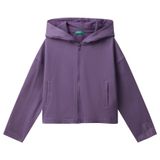 Benetton Kız Çocuk Mor Kolu Etiket Detaylı Cepli Fermuarlı Kapüşonlu Sweatshirt, Mor, 8-9 Yaş
