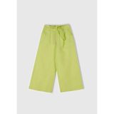 Benetton Kız Çocuk Sarı Keten Karışımlı Beli Dikişli Kuşaklı Geniş Paça Pantolon, Sarı, 7-8 Yaş