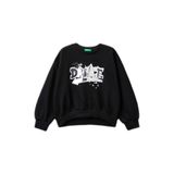 Benetton Kız Çocuk Siyah Önü Pullu Baskı Detaylı Bisiklet Yaka Sweatshirt