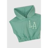 Benetton Kız Çocuk Su Yeşili Önü Aplikeli Nakış Detaylı Kolsuz Kapüşonlu Sweatshirt, Su Yeşili, 7-8 Yaş