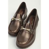 Benetton Pierre Cardin Kadın Metalik Bronz Tokalı Dolgu Taban Loafer Ayakkabı PC-56177