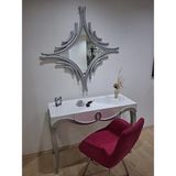 Bengi Ankara 90669 Mobilya Aynalı Kelebek Model CNC Kabartma Sandalye Dresuar Beyaz Gri