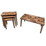 Bengi Ankara Mobilya 13789 ST Kareli Tabla Orta Zigon Sehpa Kayın Retro Ayak Parlak Açık Ceviz Naturel