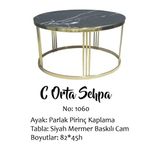 Bengi Ankara Mobilya Brc 14059 C Model Siyah Mermer Temper Cam Metal Gold Renk Kaplama Ayak Orta Sehpa