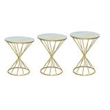 Bengi Ankara Mobilya BRC Zigon 12737 Rivoli Model Sehpa Beyaz Mermer Temper Cam Metal Gold Kaplama Ayak