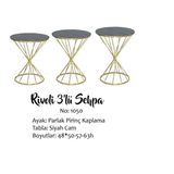 Bengi Ankara Mobilya BRC Zigon Sehpa 13412 Rivoli Model Siyah Cam Tabla Gold Parlak Ayak El Yapım