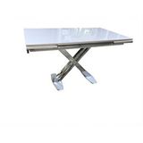 Bengi Ankara Mobilya Masa 13918 X Ayak Model Metal Nikelaj Dikdörtgen Kelebek Yan Açıl Tabla Üstü Cam Beyaz