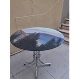 Bengi Ankara Mobilya Masa 16611 Japon Ayak Model Metal Nikelaj 90cm Temper 8mm Siyah Renk Manzara Cam
