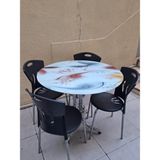 Bengi Ankara Mobilya Masa 90542 Plastik Sandalye Tk Metal Nikelaj Ayak Japon Temper Kırılmaz Cam El Yapım