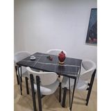 Bengi Ankara Mobilya Masa Metal Ayak 90602 Sabit Siyah Mermer Desen 4 Adet Sandalye Metal Ayak