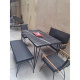 Bengi Ankara Mobilya Masa Sandalye Tk 90605 Penyez Takım Model Metal Siyah Suni Deri Balkon-Bahçe