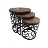 Bengi Ankara Mobilya St17635 Osmanlı Motifli Zigon Sehpa – MDF Kütük Desen Tabla Metal Ayak