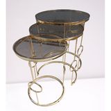 Bengi Ankara Mobilya Zigon ZLF 14103 Halkalı Model Füme Temper Cam Tabla Metal Gold Kaplama El Yapım