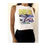 Bengi Clothing Caramel Macchiato Baskılı Crop Kısa Kollu Bluz