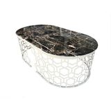 Bengi Ticaret 13760 Geometrik Model Metal Siyah Osmanlı Motif Beyaz MDF Orta Sehpa
