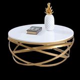 Bengi Ticaret 17144 ZLF Dalga Metal Ayak Gold renk Kaplama Beyaz MDF Tabla El Yapım Orta Sehpa