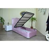 Bengi Ticaret Baza-Başlık Tay Tüy Pembe Silinir Kumaş Model Kapitone Başlık Metal Fırın Boya Iskelet 90*190 Elyapım