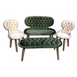 Bengi Ticaret Berjer 12605 Çay Set Model Tk Metal Kayın Retro Ayak Kapiton Kalite Kumaş Döşem Yeşil