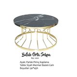 Bengi Ticaret Brc 14051 Bufalo Siyah Mermer Temper Cam Metal Gold Renk Kaplama El Yapım Orta Sehpa