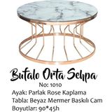 Bengi Ticaret Brc Orta Sehpa Bufalo Beyaz Mermer Temper Cam Metal Transmisyon Çelik Rose Renk Kaplama El Yapım - Beyaz - Gold - Farklı Renkler