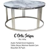 Bengi Ticaret Brc Orta Sehpa C Model Beyaz Mermer Temper Cam Metal Çelik Krom Kaplama El Yapım - GÜMÜŞ