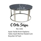 Bengi Ticaret Brc Orta Sehpa C Model Siyah Mermer Temper Cam Metal Çelik Gümüş Renk El Yapım - gümüş gold rose