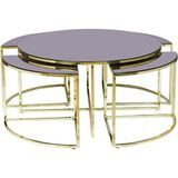Bengi Ticaret Brc Yonca Zigon Düz Siyah Temper Cam Metal Çelik Gold Kaplama El Yapım Orta Sehpa