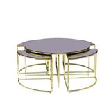 Bengi Ticaret Brc17547 Yonca Zigon-Orta Sehpa Düz Siyah Temper Cam Metal Çelik Gold Kaplama El Yapım