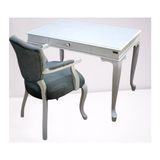 Bengi Ticaret Çalışma Masa-Berjer 90394 St Sandalye Kelebek Klasik Beyaz Keten Kumaş Aslan Ayak - 109x69x76