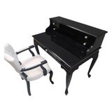 Bengi Ticaret Çalışma Masa-Berjer ST Sandalye Siyah Lake Keten Kumaş Aslan Ayak Porselen Kulp - 70*110*77*102 - Beyaz - Siyah