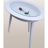 Bengi Ticaret Dekoratif Sehpa Rölyef Camlı Ahşap MDF Beyaz Lake Boya El Yapım