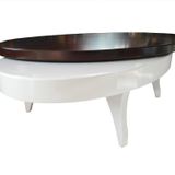 Bengi Ticaret Döner Orta 13826 sehpa Oval Klas;ik Model Kayın Retro Ayak MDF Tabla Parlak Beyaz